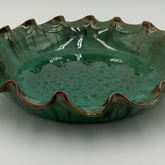 Jacon JB COLE Pottery North Carolina Ruffled Pie Plate Green Malachite Glaze - Picture 2 of 10